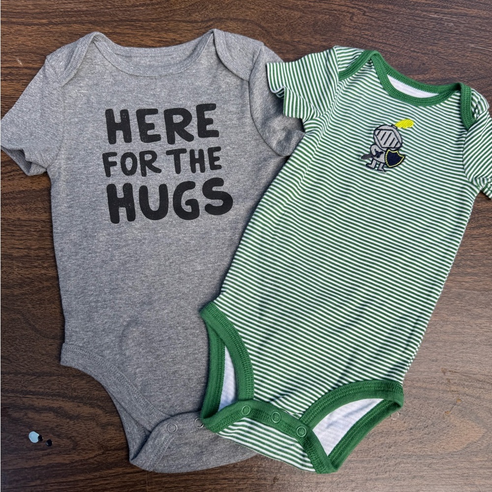 Jumping Beans Gray and Green Striped Bodysuits
